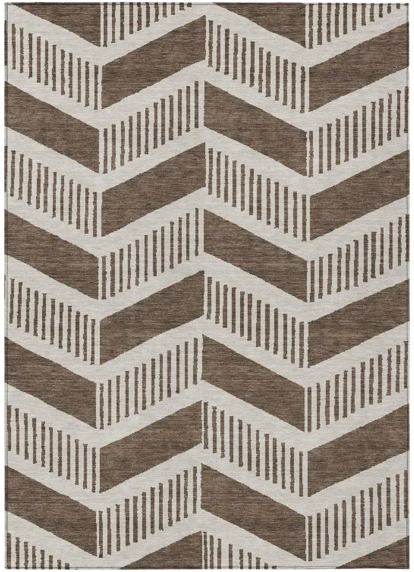 Coffee And Brown Geometric Washable Indoor Outdoor Area Rug Photo 2