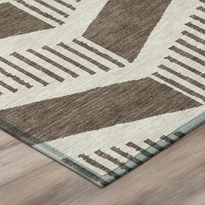 Coffee And Brown Geometric Washable Indoor Outdoor Area Rug Photo 4