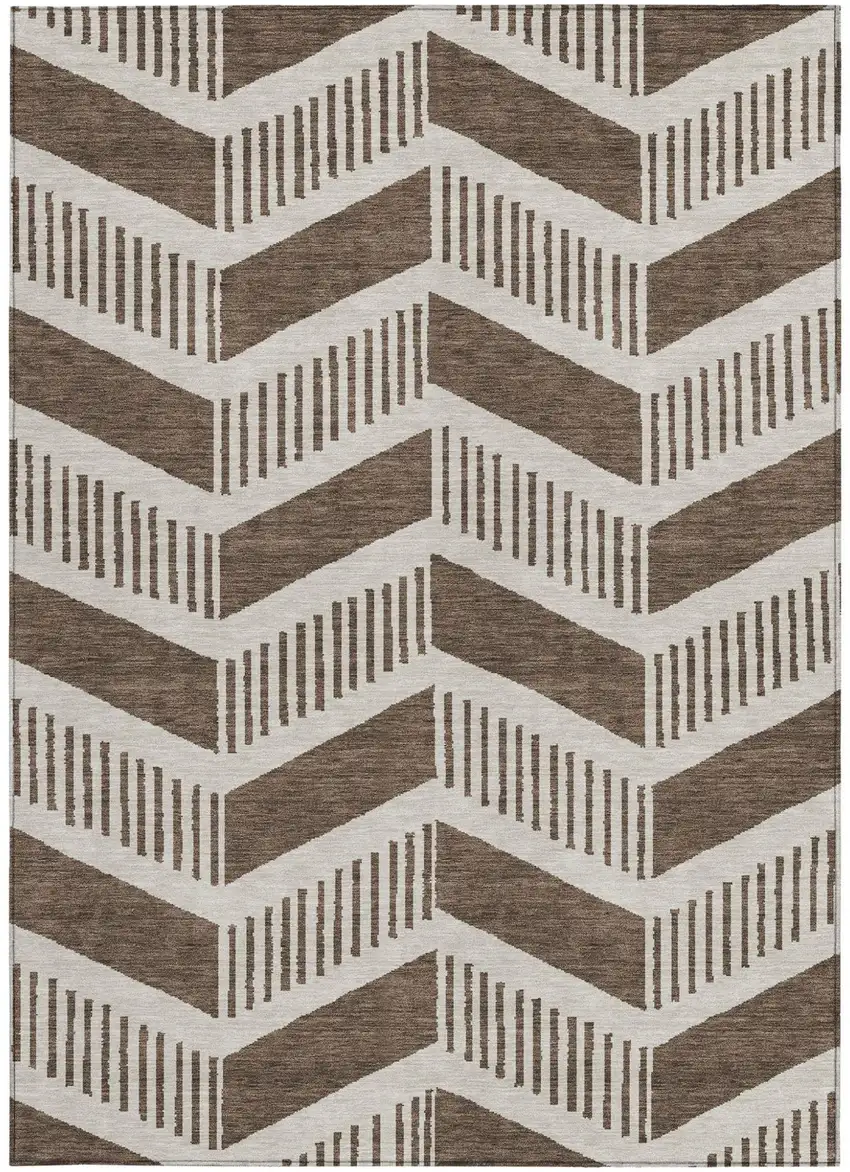 Coffee And Brown Geometric Washable Indoor Outdoor Area Rug Photo 3