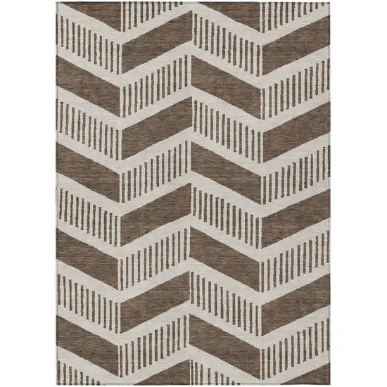 Coffee And Brown Geometric Washable Indoor Outdoor Area Rug Photo 2