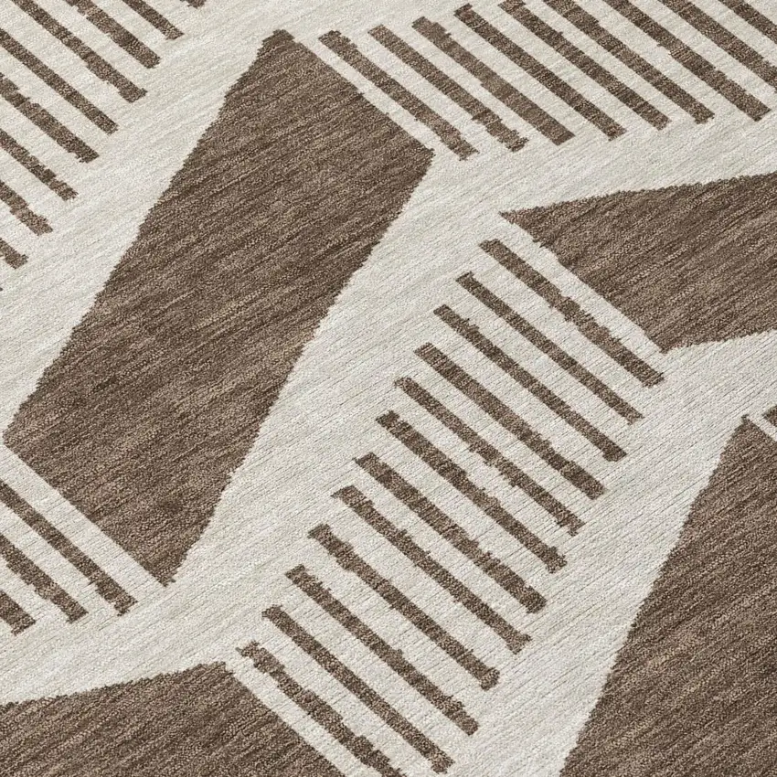 Coffee And Brown Geometric Washable Indoor Outdoor Area Rug Photo 5