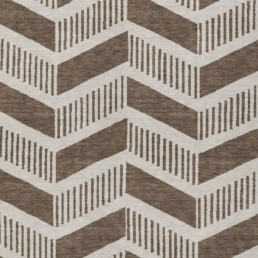 Coffee And Brown Geometric Washable Indoor Outdoor Area Rug Photo 1