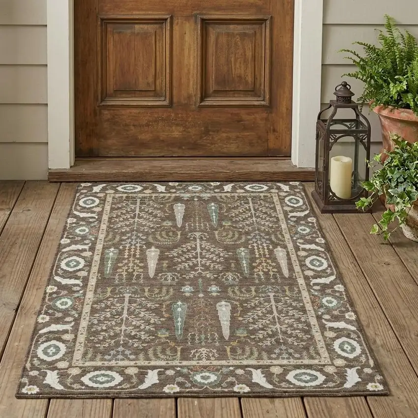 Coffee And Brown Oriental Washable Indoor Outdoor Area Rug Photo 1