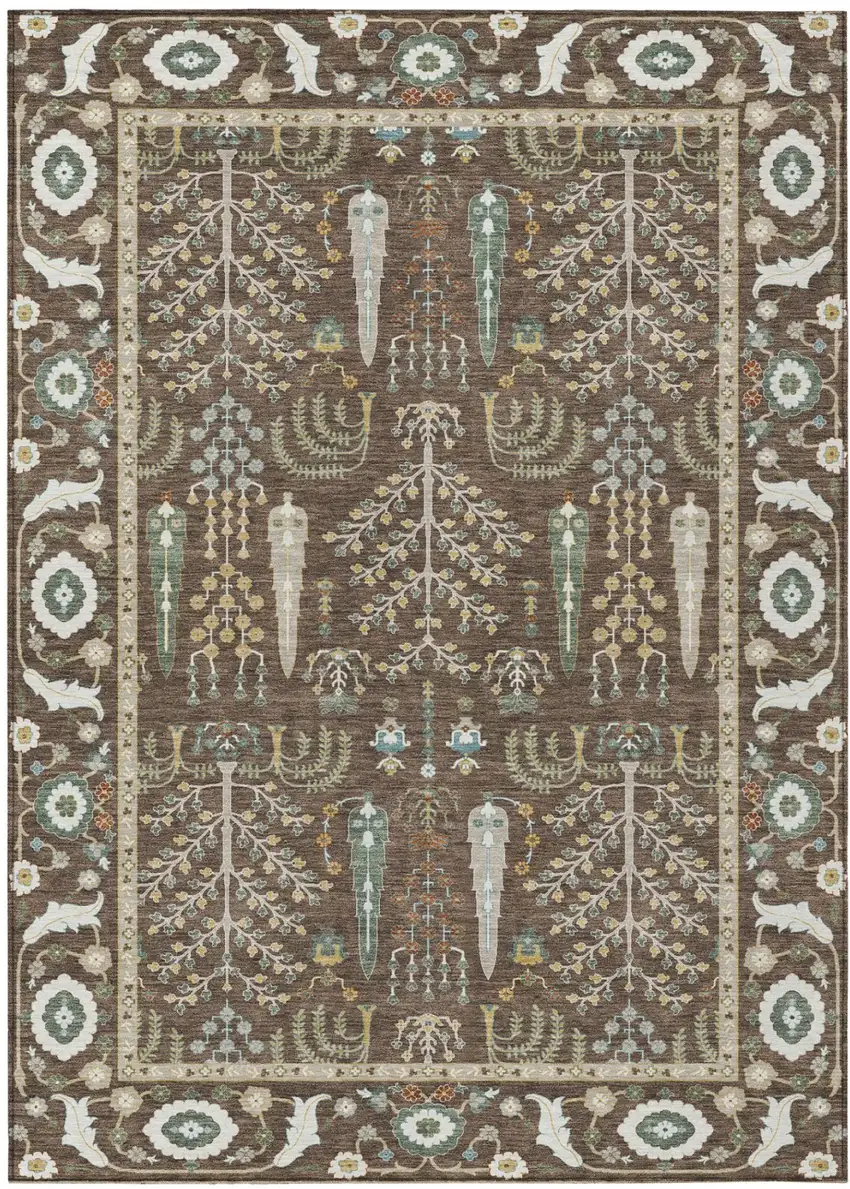 Coffee And Brown Oriental Washable Indoor Outdoor Area Rug Photo 2