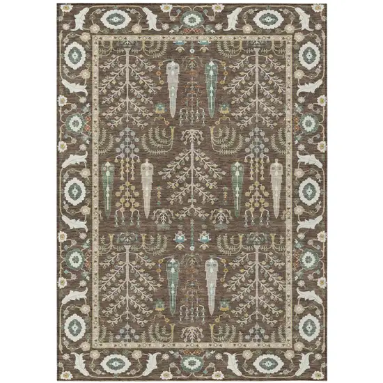 Coffee And Brown Oriental Washable Indoor Outdoor Area Rug Photo 2