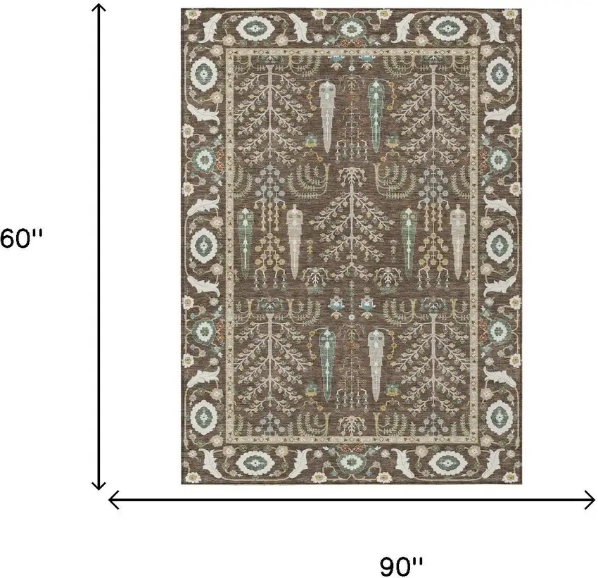 Coffee And Brown Oriental Washable Indoor Outdoor Area Rug Photo 5