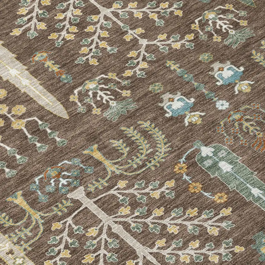 Coffee And Brown Oriental Washable Indoor Outdoor Area Rug Photo 4