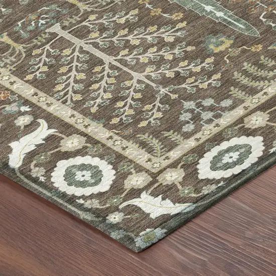 Coffee And Brown Oriental Washable Indoor Outdoor Area Rug Photo 3