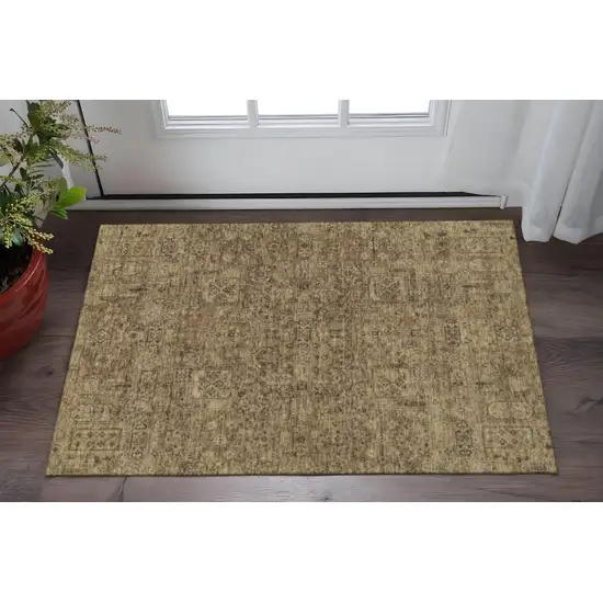 Coffee And Charcoal Floral Washable Area Rug With UV Protection Photo 2