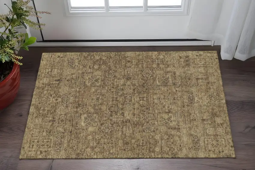 Coffee And Charcoal Floral Washable Area Rug With UV Protection Photo 2