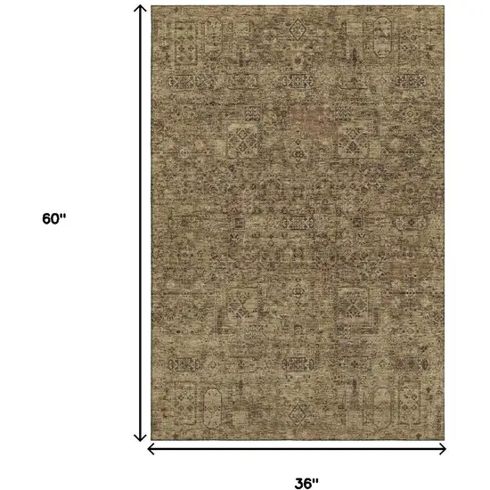 Coffee And Charcoal Floral Washable Area Rug With UV Protection Photo 9