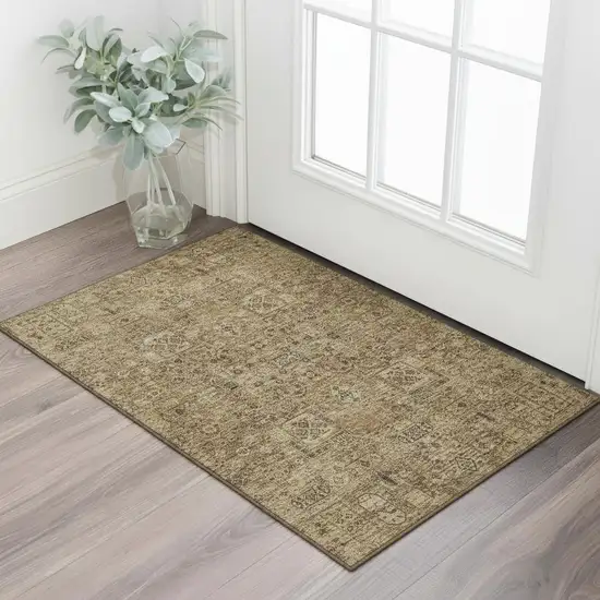 Coffee And Charcoal Floral Washable Area Rug With UV Protection Photo 1