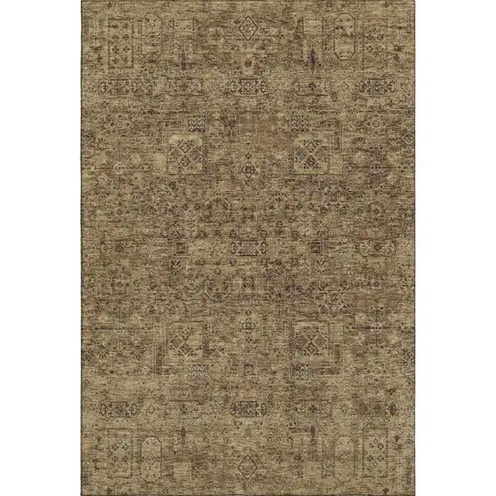 Coffee And Charcoal Floral Washable Area Rug With UV Protection Photo 1