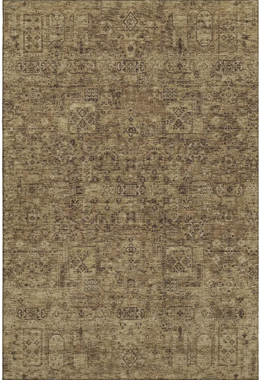 Coffee And Charcoal Floral Washable Area Rug With UV Protection Photo 1