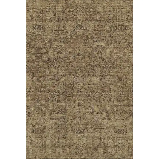 Coffee And Charcoal Floral Washable Area Rug With UV Protection Photo 3