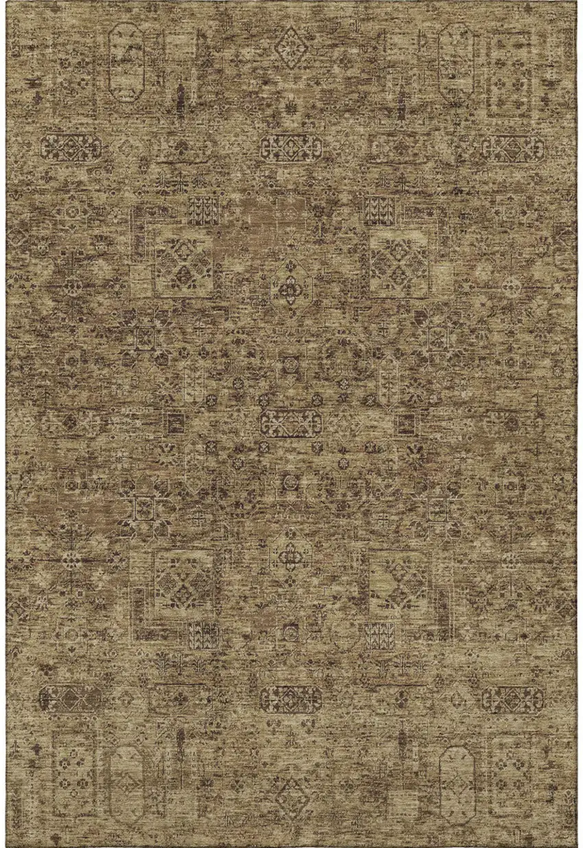 Coffee And Charcoal Floral Washable Area Rug With UV Protection Photo 3