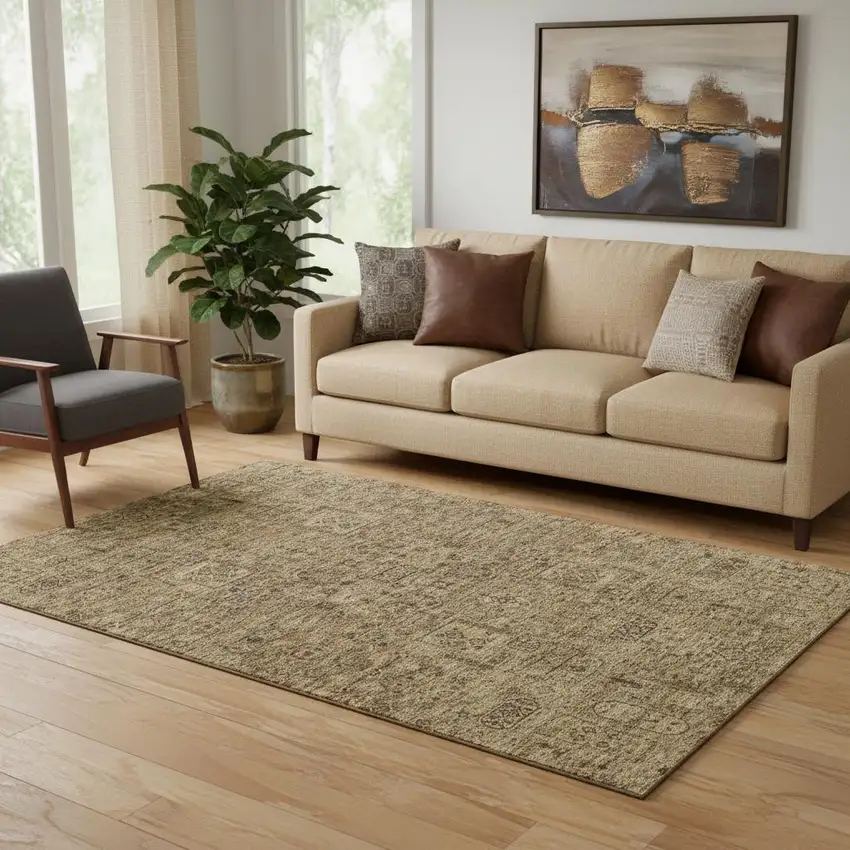 Coffee And Charcoal Floral Washable Area Rug With UV Protection Photo 1