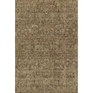 Photo of Coffee And Charcoal Floral Washable Area Rug With UV Protection