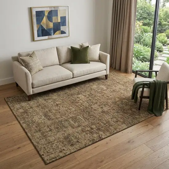 Coffee And Charcoal Floral Washable Area Rug With UV Protection Photo 1
