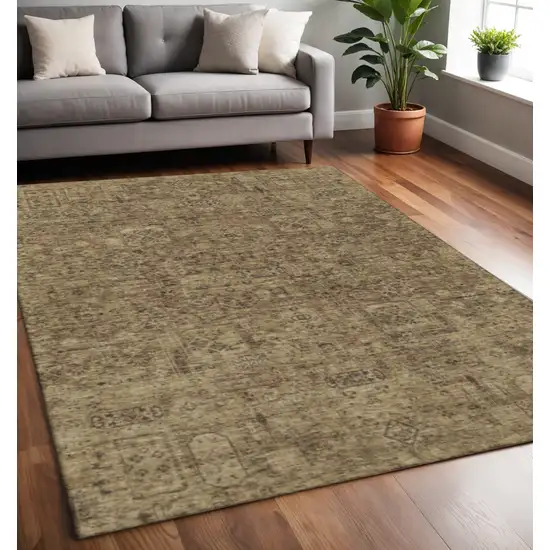 Coffee And Charcoal Floral Washable Area Rug With UV Protection Photo 2