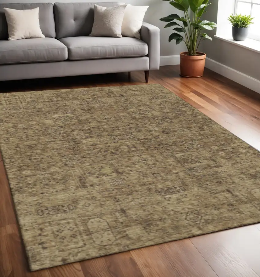 Coffee And Charcoal Floral Washable Area Rug With UV Protection Photo 2