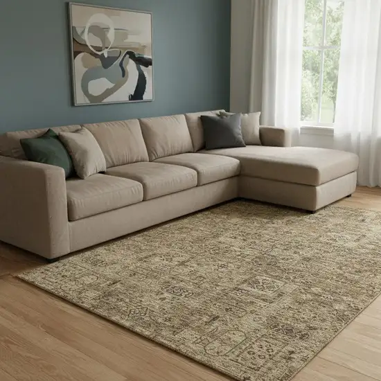 Coffee And Charcoal Floral Washable Area Rug With UV Protection Photo 1