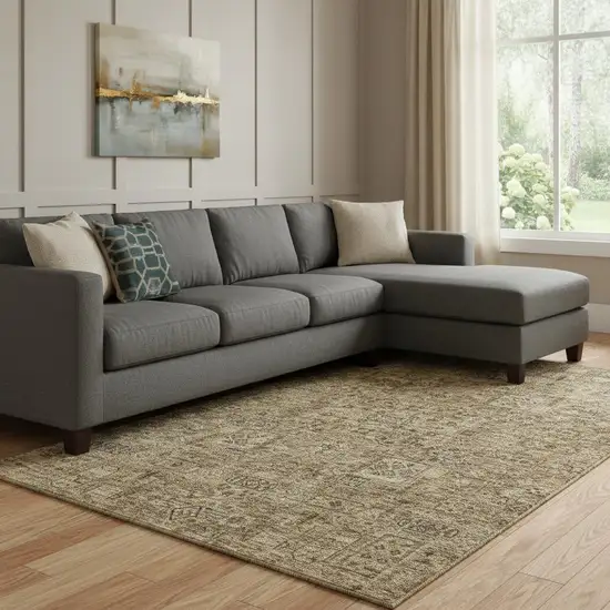 Coffee And Charcoal Floral Washable Area Rug With UV Protection Photo 1