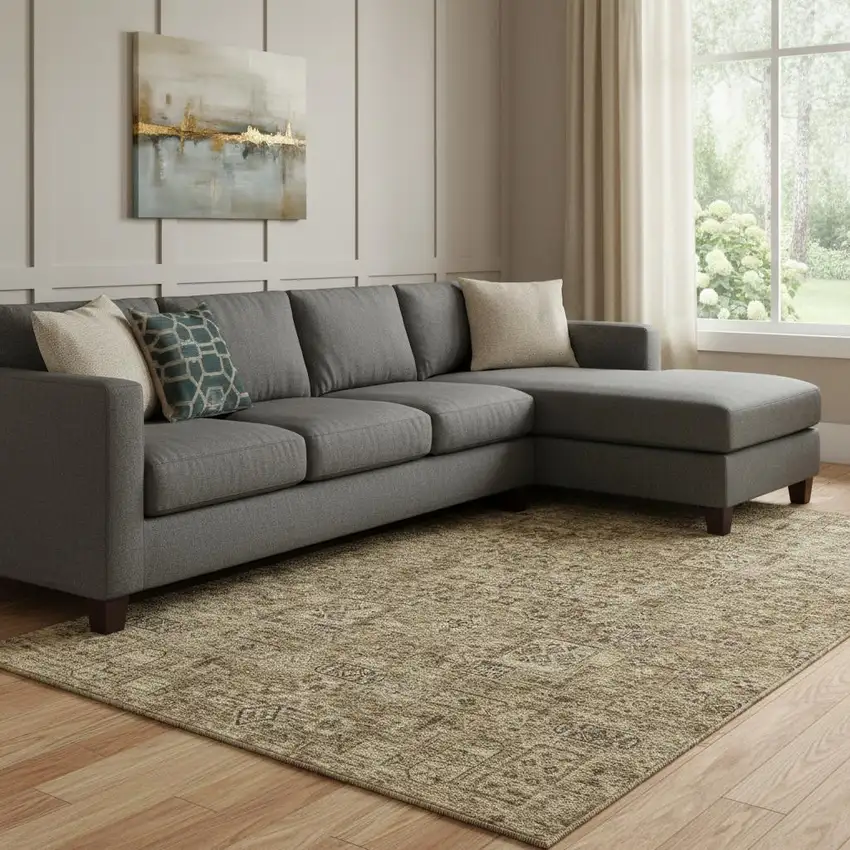 Coffee And Charcoal Floral Washable Area Rug With UV Protection Photo 1