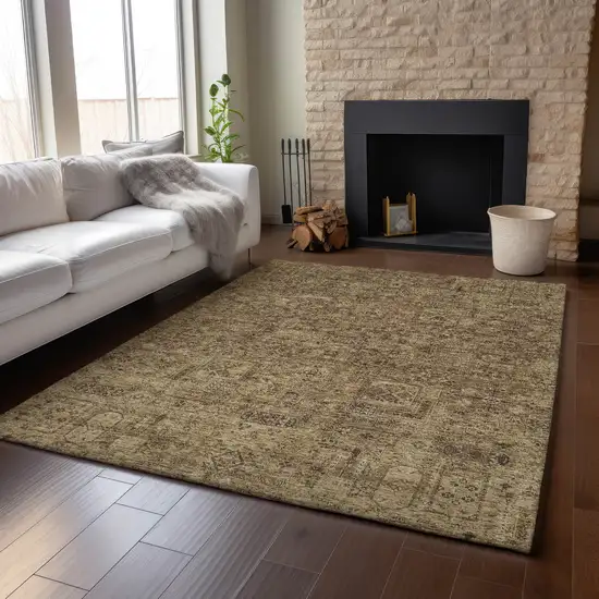 Coffee And Charcoal Floral Washable Area Rug With UV Protection Photo 4