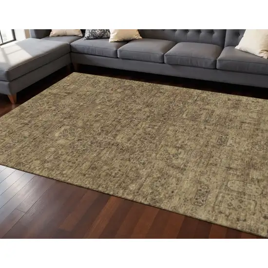 Coffee And Charcoal Floral Washable Area Rug With UV Protection Photo 2
