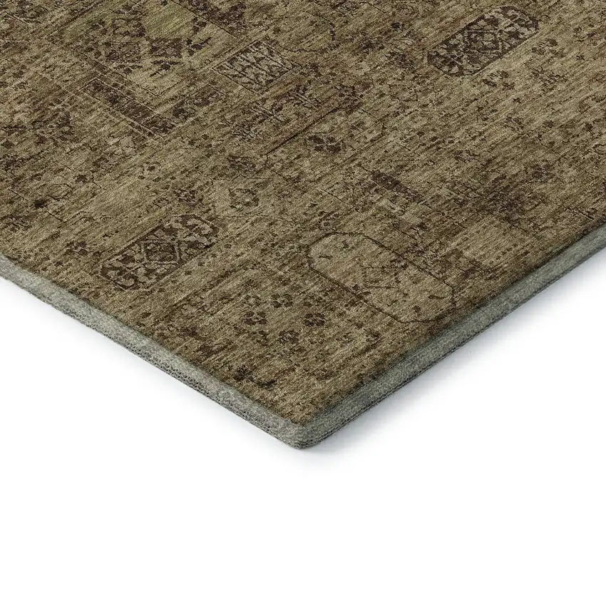 Coffee And Charcoal Floral Washable Area Rug With UV Protection Photo 6