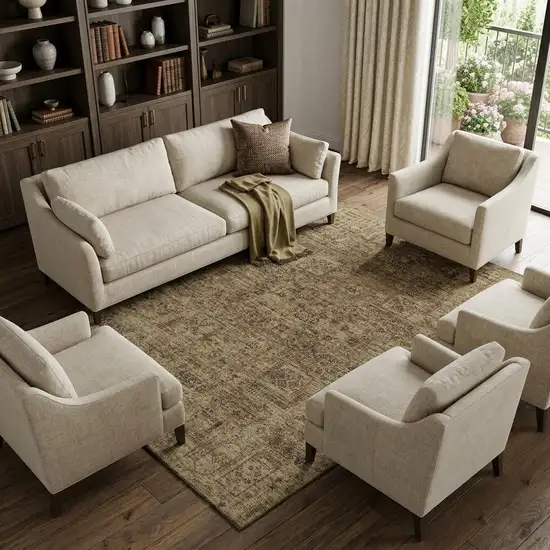 Coffee And Charcoal Floral Washable Area Rug With UV Protection Photo 1