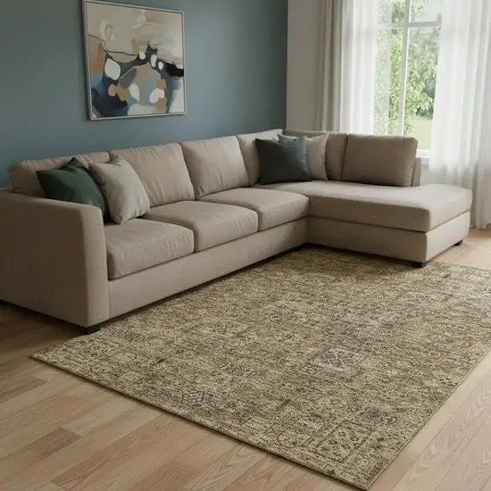 Coffee And Charcoal Floral Washable Area Rug With UV Protection Photo 1