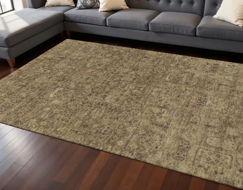 Coffee And Charcoal Floral Washable Area Rug With UV Protection Photo 2