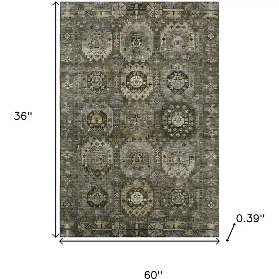 Coffee And Charcoal Medallion Washable Area Rug With UV Protection Photo 9