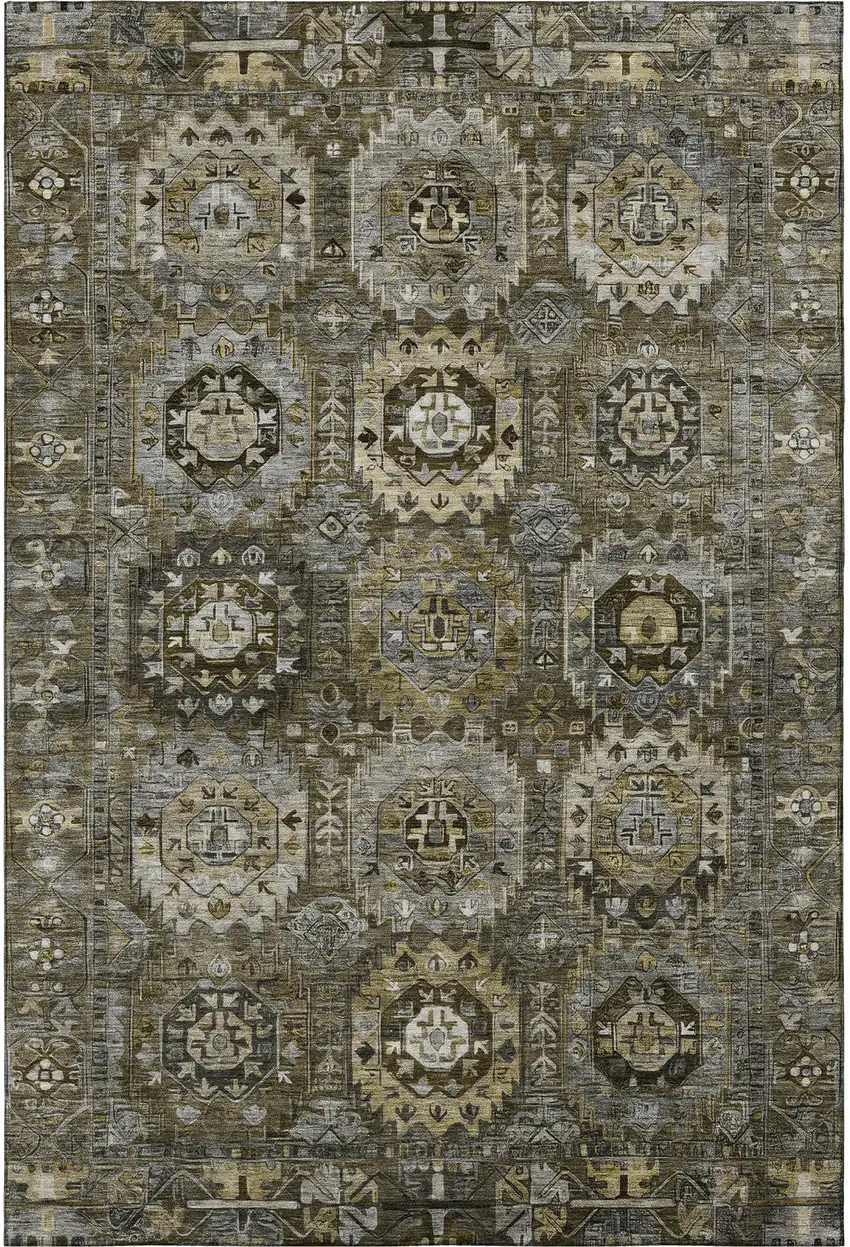 Coffee And Charcoal Medallion Washable Area Rug With UV Protection Photo 4