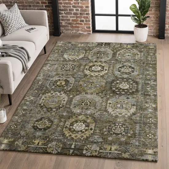 Coffee And Charcoal Medallion Washable Area Rug With UV Protection Photo 5