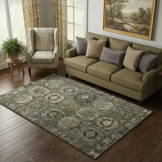 Coffee And Charcoal Medallion Washable Area Rug With UV Protection Photo 2