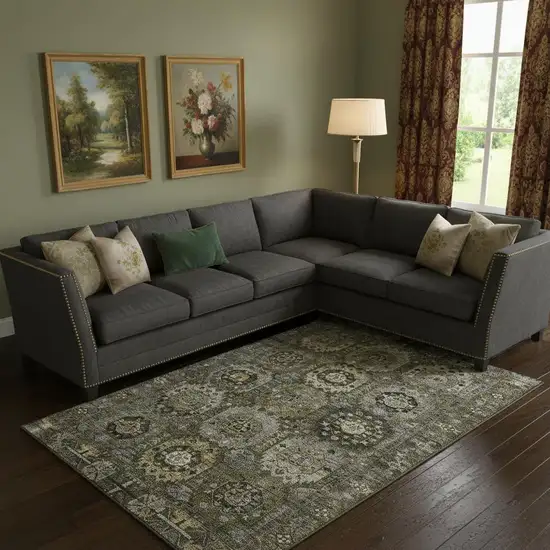 Coffee And Charcoal Medallion Washable Area Rug With UV Protection Photo 2