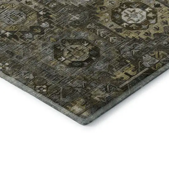 Coffee And Charcoal Medallion Washable Area Rug With UV Protection Photo 6