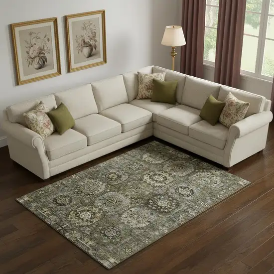 Coffee And Charcoal Medallion Washable Area Rug With UV Protection Photo 2