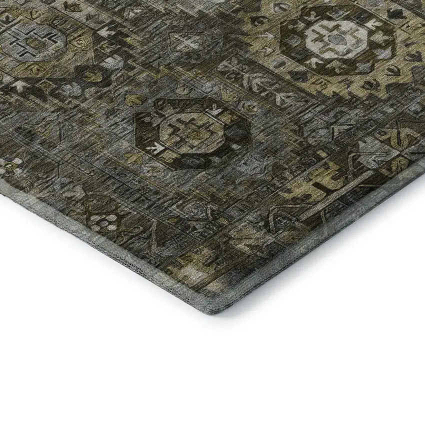 Coffee And Charcoal Medallion Washable Area Rug With UV Protection Photo 6