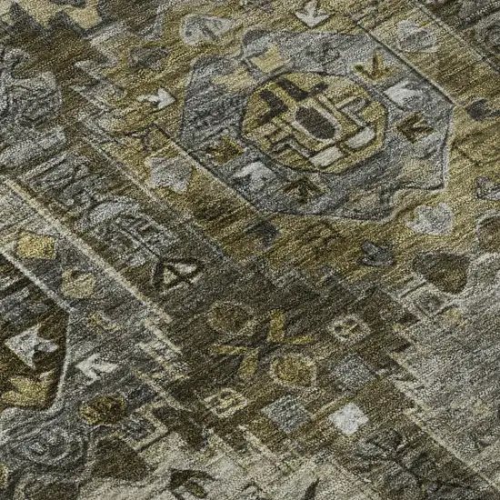 Coffee And Charcoal Medallion Washable Area Rug With UV Protection Photo 7