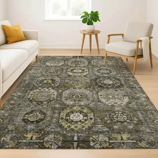 Coffee And Charcoal Medallion Washable Area Rug With UV Protection Photo 5