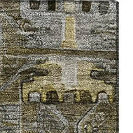 Coffee And Charcoal Medallion Washable Area Rug With UV Protection Photo 4