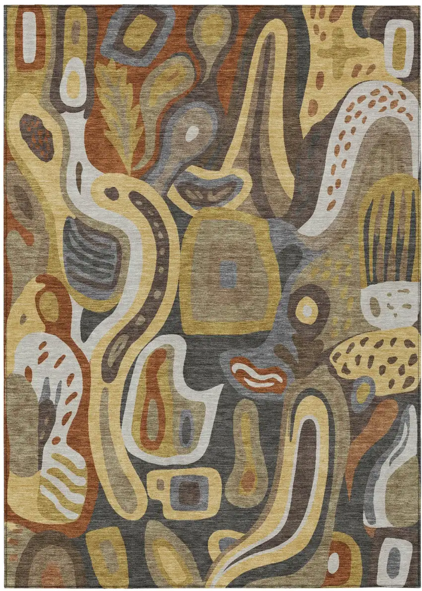 Coffee And Chocolate Abstract Washable Indoor Outdoor Area Rug Photo 2