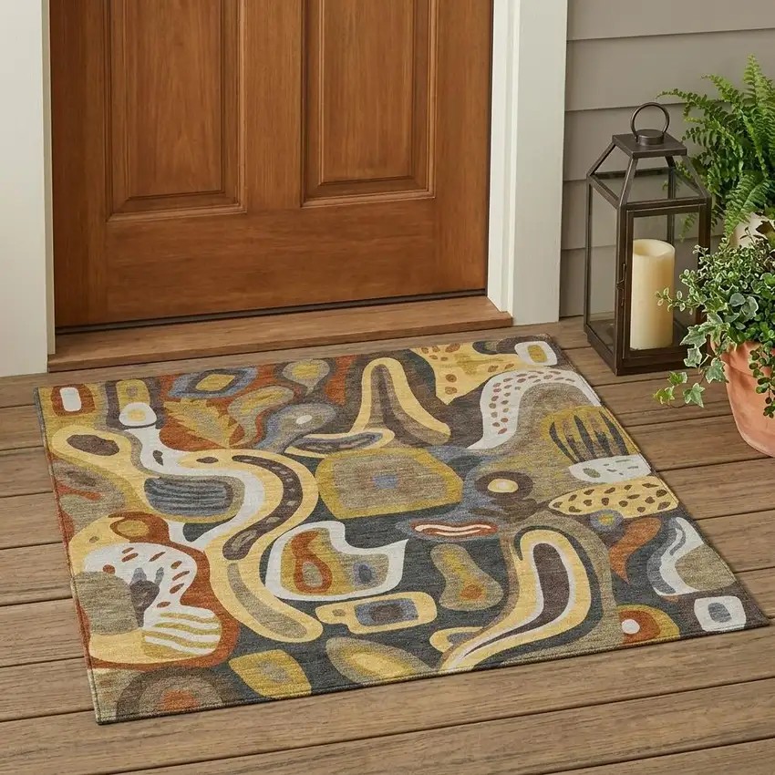 Coffee And Chocolate Abstract Washable Indoor Outdoor Area Rug Photo 1