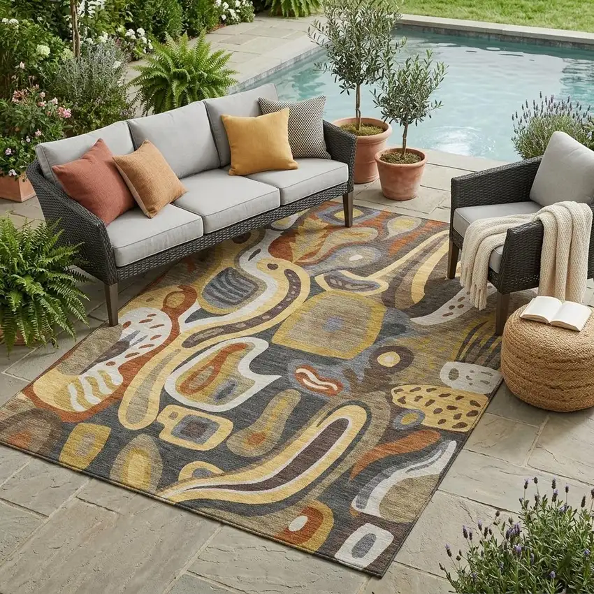 Coffee And Chocolate Abstract Washable Indoor Outdoor Area Rug Photo 1