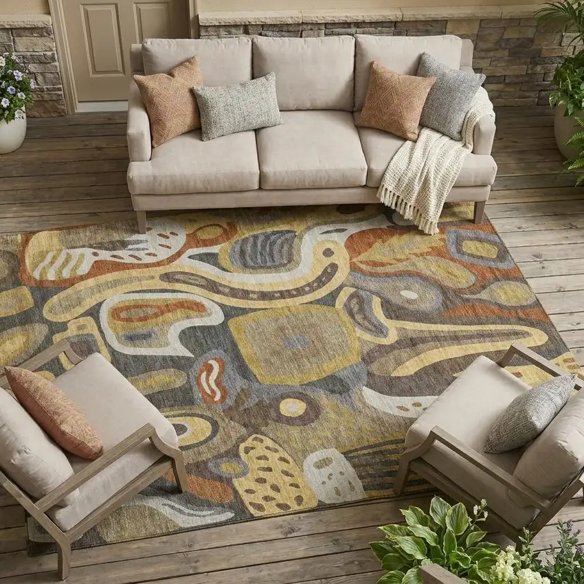 Coffee And Chocolate Abstract Washable Indoor Outdoor Area Rug Photo 1