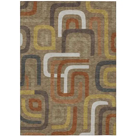 Coffee And Chocolate Geometric Washable Indoor Outdoor Area Rug Photo 2
